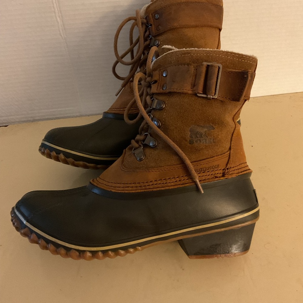 Sorel women chestnut brown suede rubber waterproof duck short boots 9 - Picture 12 of 12